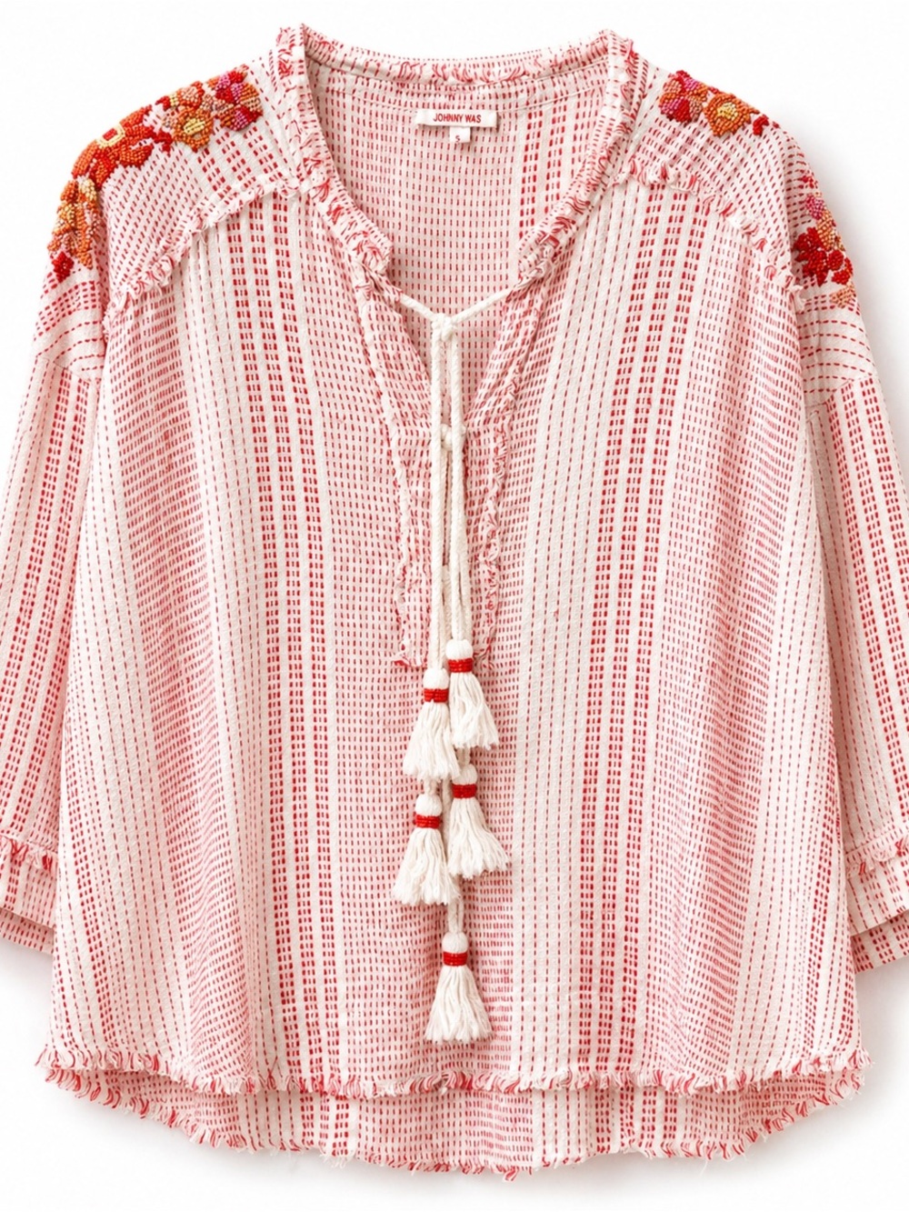 Johnny Was Western Boho Embroidered Tassel Coastal Cowgirl Blouse Small
